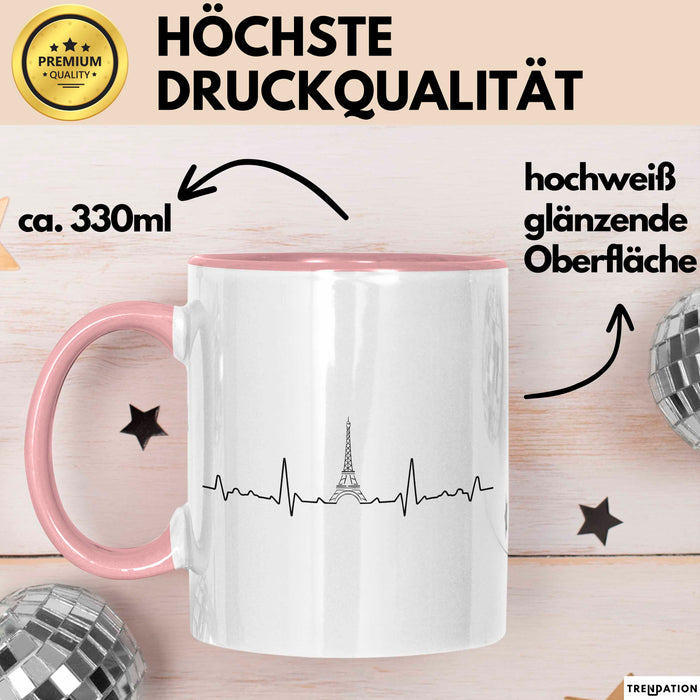 Frankreich Paris Eiffelturm Herzschlag Tasse Geschenk Lustige Geschenkidee Spruch Rosa Trendation