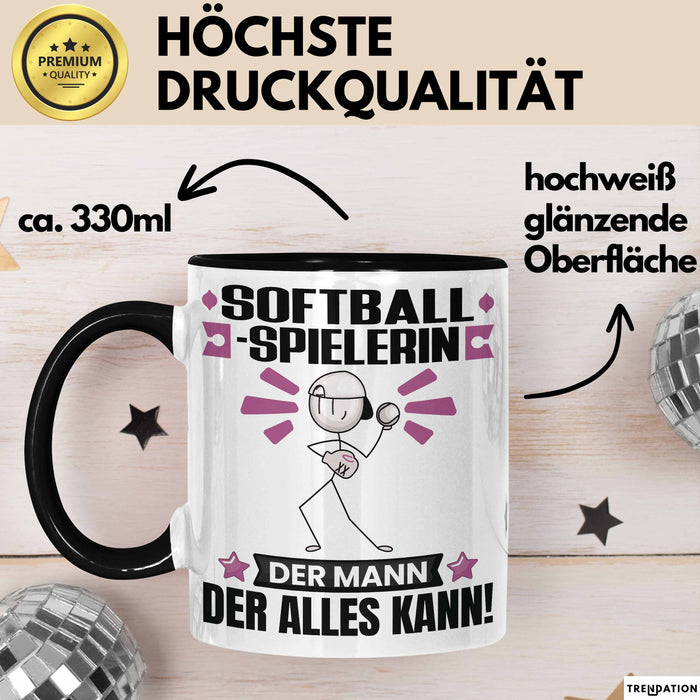 Softballspielerin Tasse Geschenk für Softballspielerin Der Mann Der Alles Kann Geschenkidee zum Geburtstag Schwarz Trendation