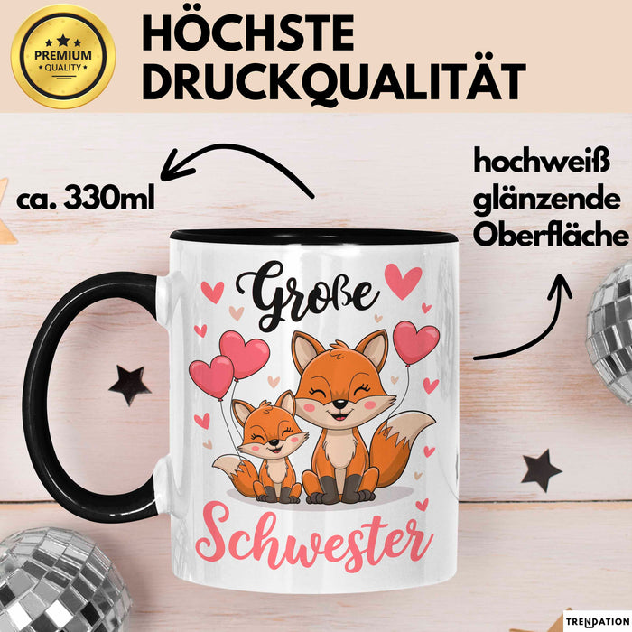 Big Sister Ältere Geschwister Schwestern Füchse Tasse Becher Geschenk Lustige Geschenkidee Spruch Big Sister Schwarz Trendation