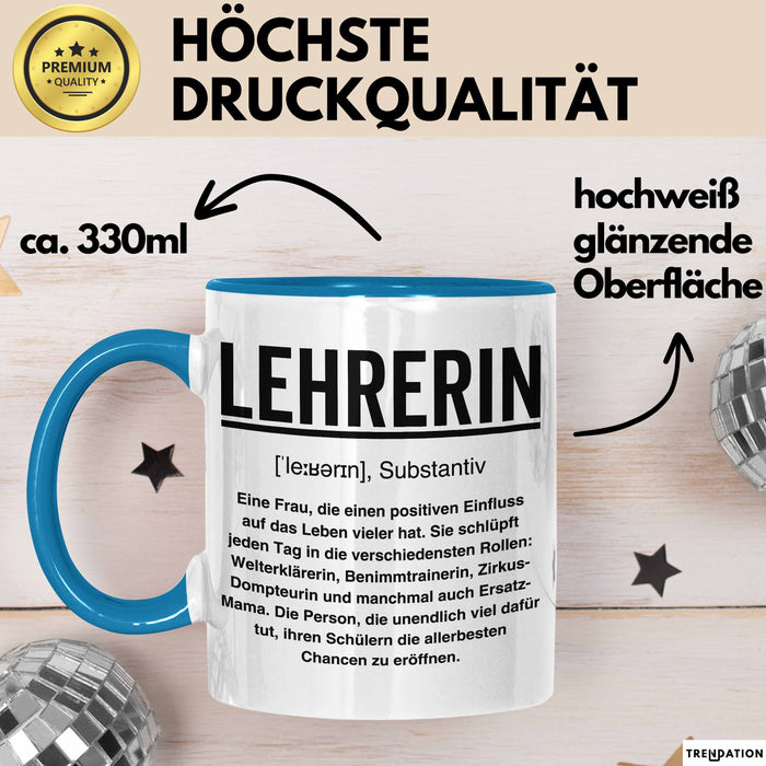 Unterricht Lehrer Wertschätzung Tasse Geschenk Lustige Geschenkidee Spruch Lehrerin Blau Trendation