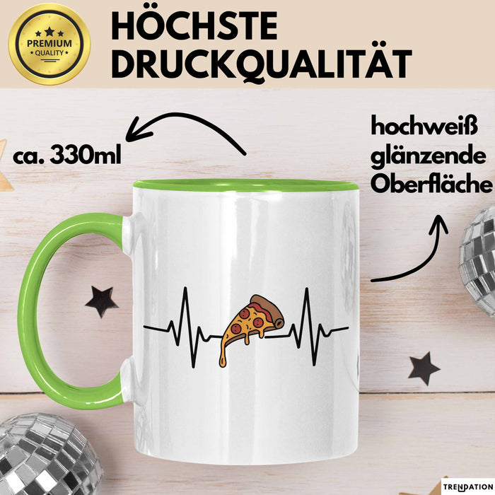 Pizzaesser Tasse Geschenk Pizza Herzschlag Essensliebhaber Grün Trendation