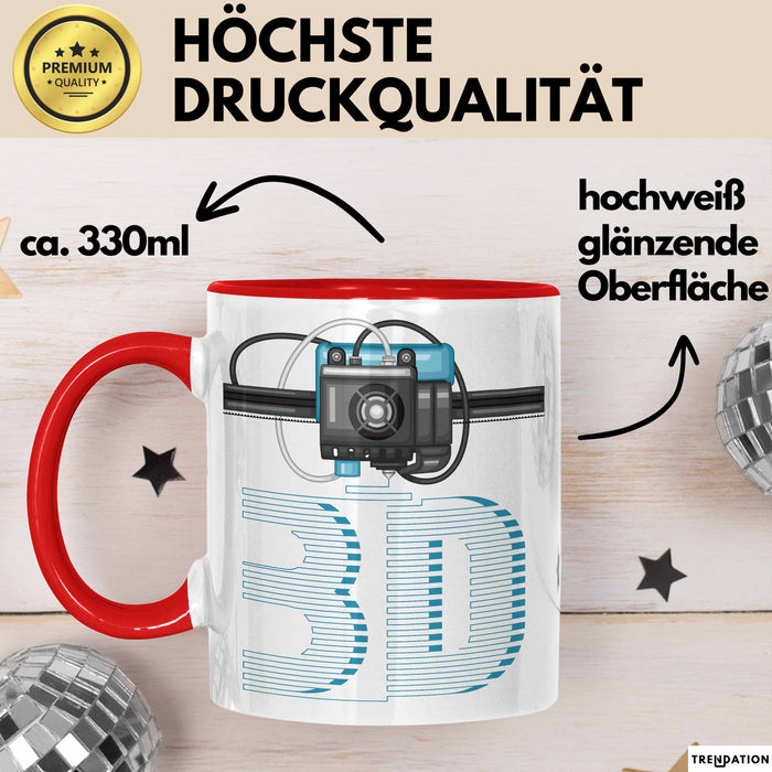 3D Drucker Tasse mit Grafik lustige Geschenkidee für Technikliebhaber Rot Trendation