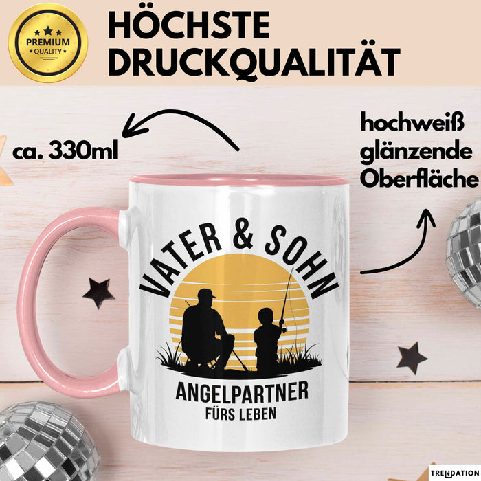 Angeln Fischer Vater Sohn Tasse Becher Geschenk Lustige Geschenkidee Spruch Vater & Sohn Angelpartner Fürs Leben Rosa Trendation