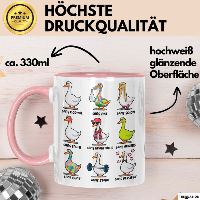Gans Tier Gänse Bauer Tasse Becher Geschenk Lustige Geschenkidee Spruch Gänsearten Rosa Trendation