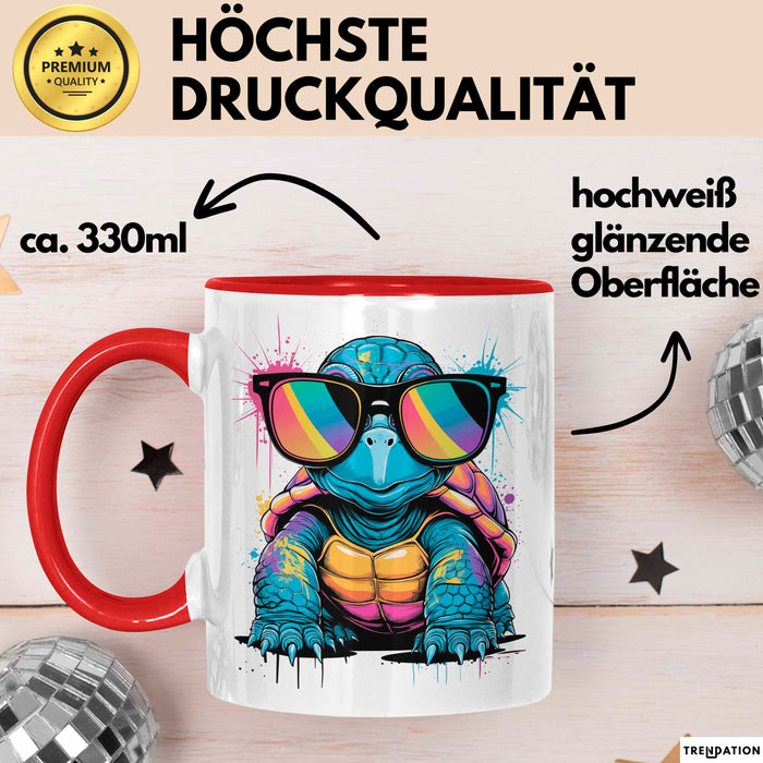 Schildkröte Tier Sonnenbrille Tasse Geschenk Lustige Geschenkidee Spruch Rot Trendation