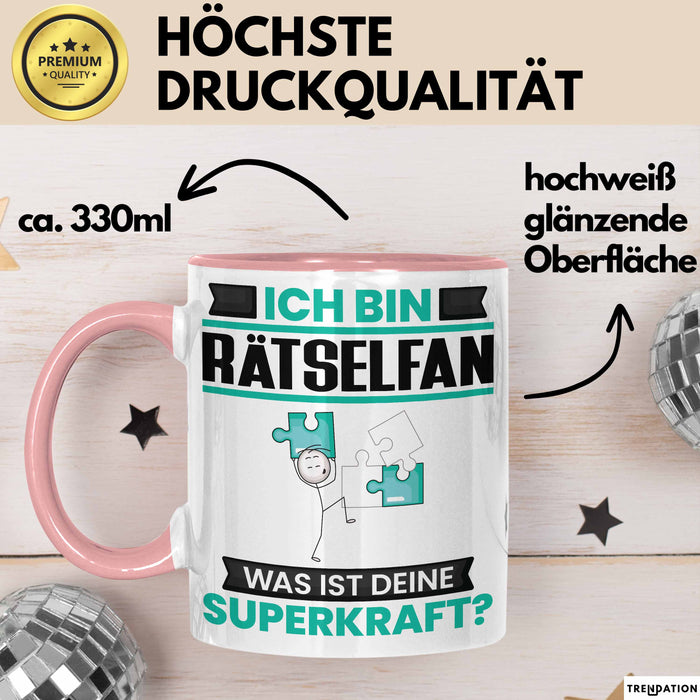Rätselfan Tasse Geschenk für Rätselfan Geburtstag Lustiger Spruch Kaffee-Becher Was Ist Deine Superkraft Rosa Trendation