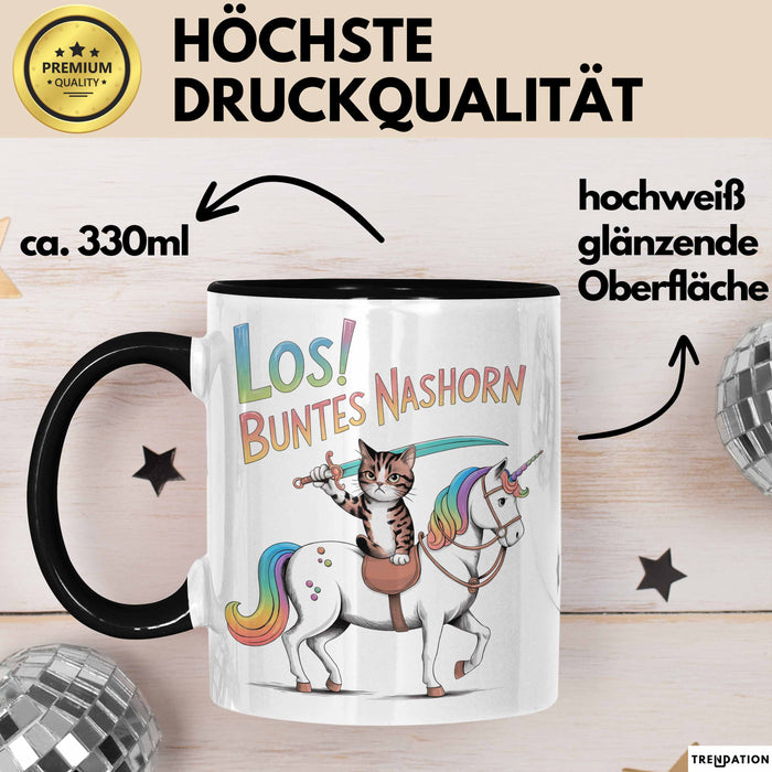 Sarkastische Katze Pferd Tasse Geschenk Buntes Nashorn Trendation