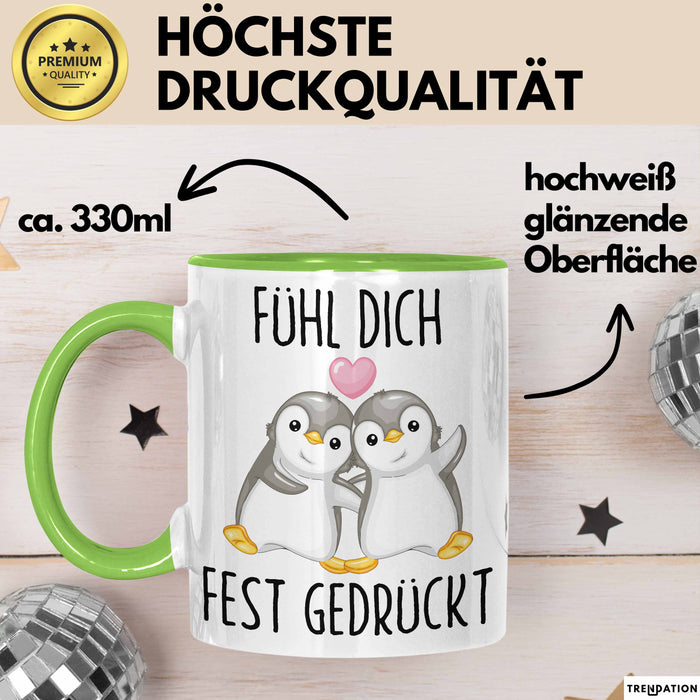 Mut Witzige Tasse Geschenk Zwei Pinguine Herz Süßes Design Mutig Grün Trendation