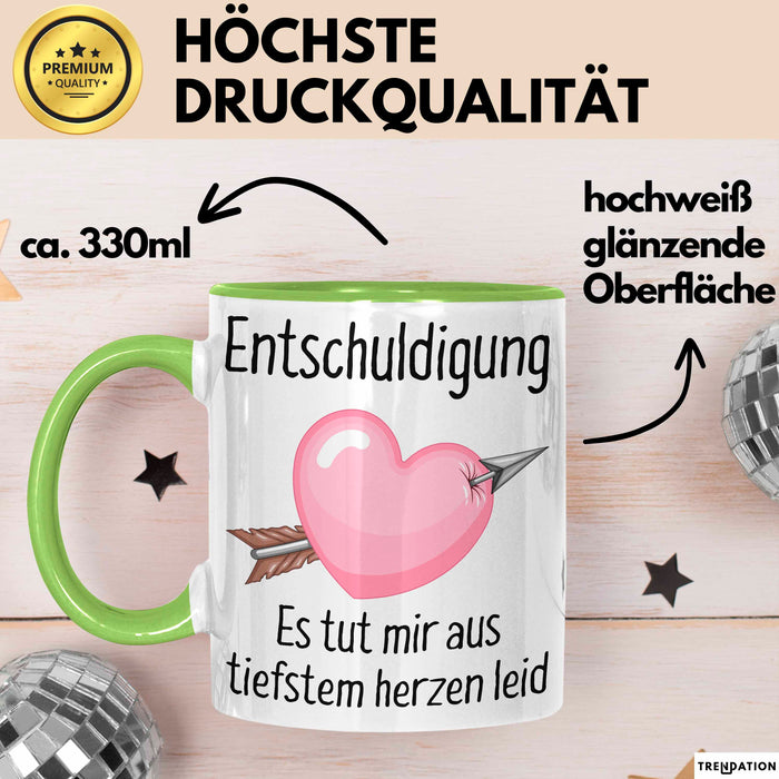 Entschuldigung Tasse Es Tut Mir Aus Tiefstem Herzen Leid Geschenkidee Sorry Becher Grün Trendation