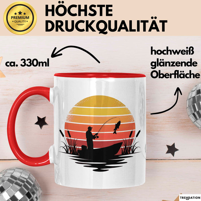 Angelliebhaber Fischer Retro Tasse Geschenk Lustige Geschenkidee Spruch Rot Trendation