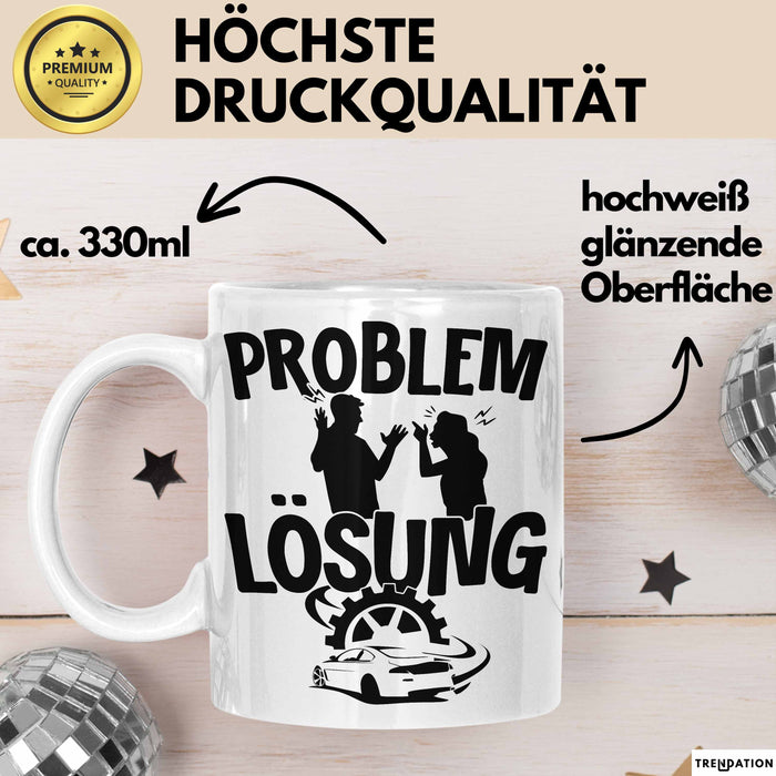 Auto Liebhaber Tasse Geschenk für Driften Männer Geschenkidee Problem und Lösung Drifter Weiß Trendation