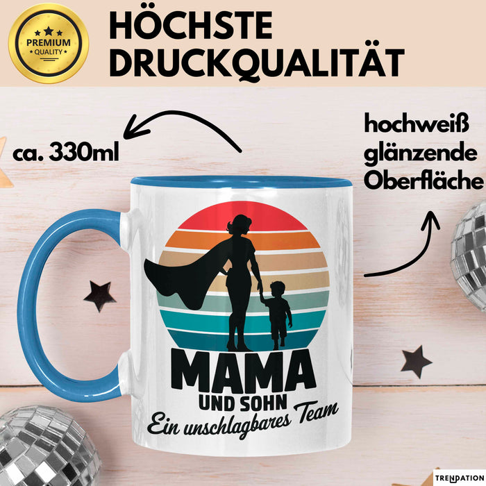 Mama Muttertag Tasse Becher Geschenk Lustige Geschenkidee Spruch Mama Und Sohn Ein Unschlagbares Team Blau Trendation