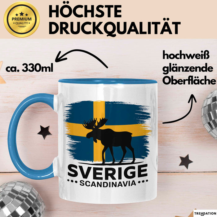Schweden Skandinavien Schwedisch Tasse Geschenk Lustige Geschenkidee Spruch Elk Bull Sverige Scandinavia Blau Trendation