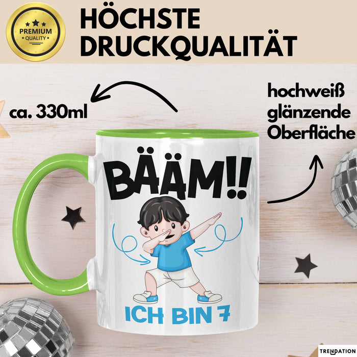 Tasse BÄÄM Ich bin 7 Kindergeburtstagsgeschenk mit DabTanz Grün Trendation