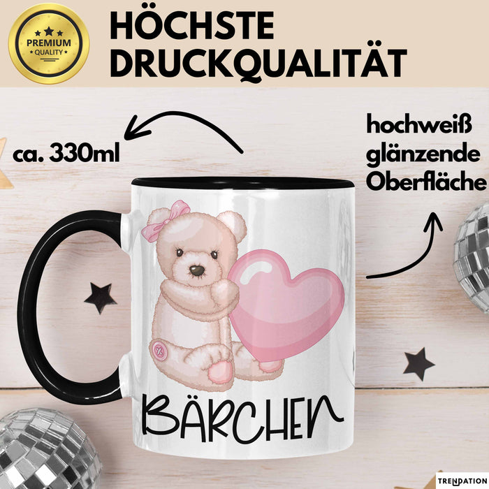 Tasse Teddybär mit Herz lustiges Geschenk für Kinder oder Valentinstag Schwarz Trendation