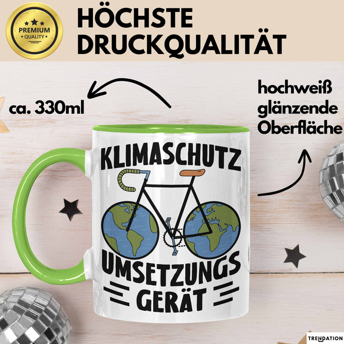 Fahrradfahrer Tasse Geschenk Klimaschutz Umsetzungsgerät Geschenkidee Umweltschutz Klimafreundlich Becher Grün Trendation