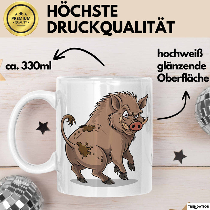 Wildschweinjagd Tasse Geschenk für Schwarzwildjäger Spruch Weiß Trendation