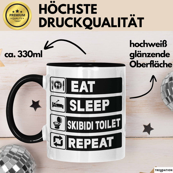 Skibidi Toilet Tasse Geschenk Meme Eat Sleet Repeat Becher Geschenkdiee Trendation