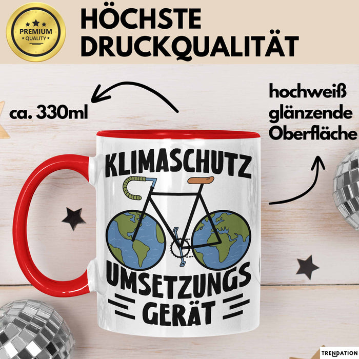 Fahrradfahrer Tasse Geschenk Klimaschutz Umsetzungsgerät Geschenkidee Umweltschutz Klimafreundlich Becher Rot Trendation
