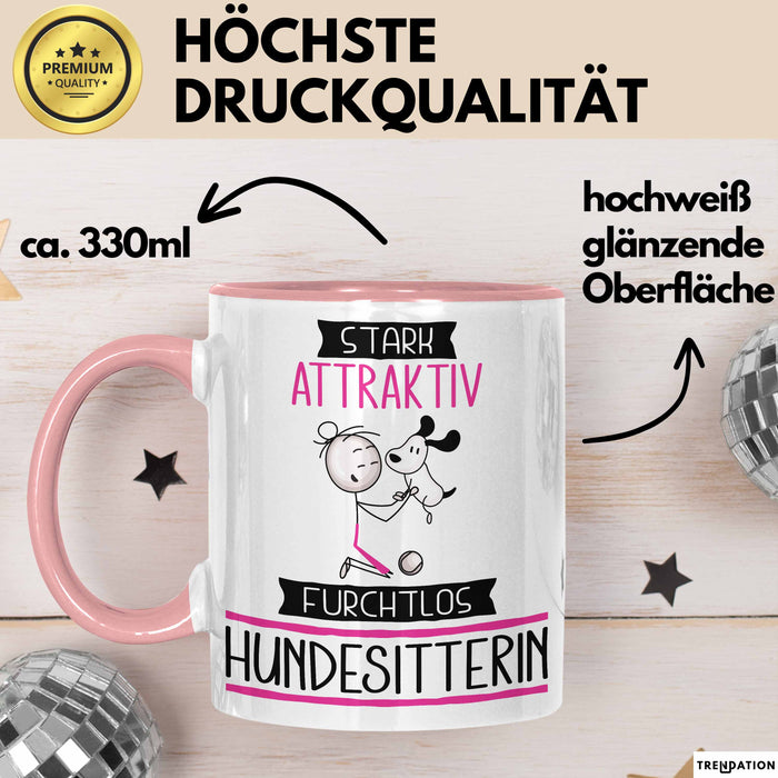 Hundesitterin Tasse Geschenk Becher Stark Attraktiv Furchtlos Hundesitterin Lustige Geschenkidee Rosa Trendation