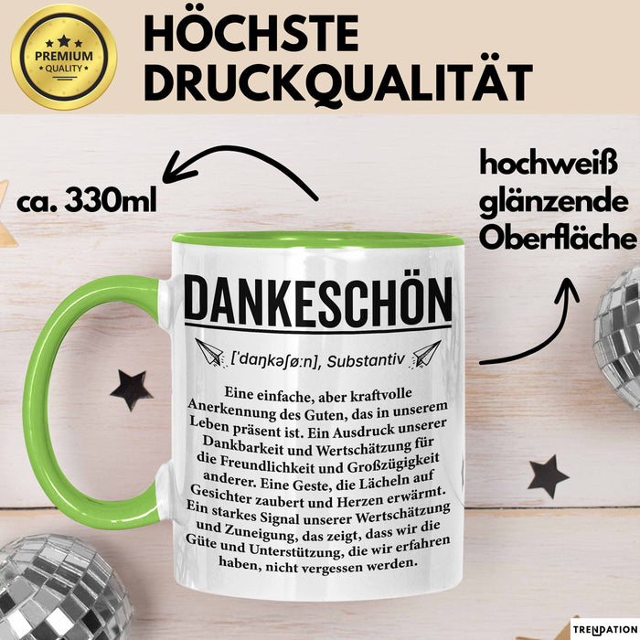 Lehrer Wertschätzung Danke Tasse Geschenk Lustige Geschenkidee Spruch Dankeschön Grün Trendation