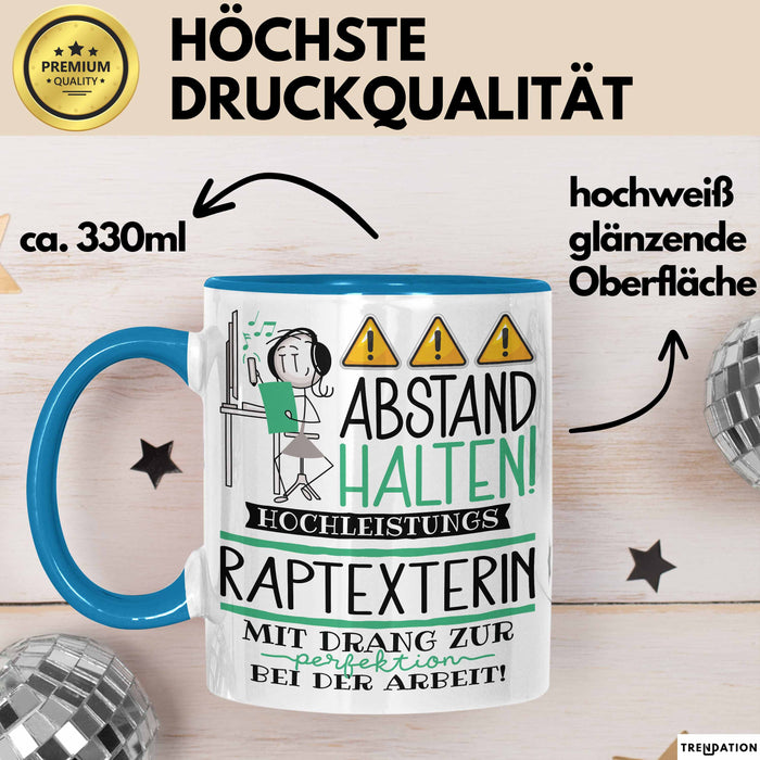 Raptexterin Tasse Geschenk Lustig Abstand Halten Hochleistungs-Raptexterin Mit Drang Zur Perfektion Bei Der Arbeit Blau Trendation
