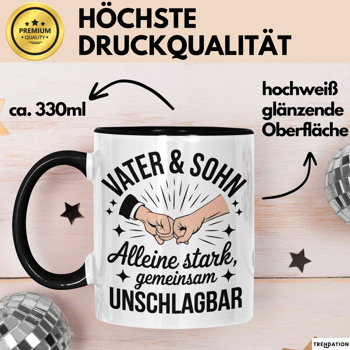 Papa Vatertag Vater Sohn Tasse Becher Geschenk Lustige Geschenkidee Spruch Vater & Sohn Alleine Stark Gemeinsam Unschlagbar Trendation
