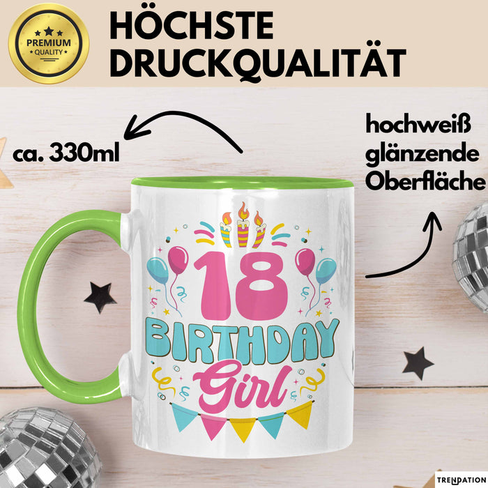 18. Geburtstag Tasse Frauen Mädchen Geschenkidee Lustig 18 Birthday Girl Lustiger Spruch Grün Trendation