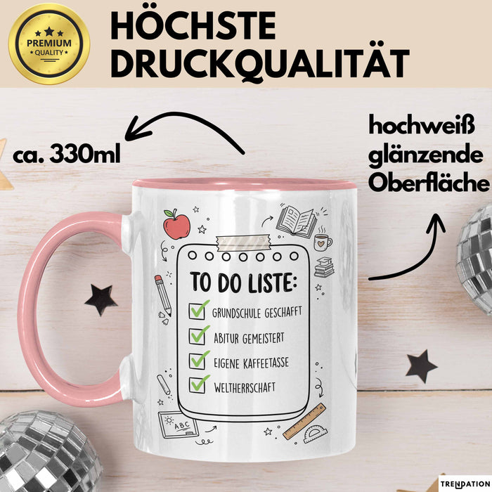 Schüler Abschluss Tasse Geschenk Lustige Geschenkidee Spruch Grundschule Geschafft Abitur Gemeistert Rosa Trendation