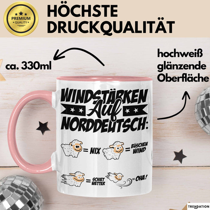 Norddeutsche Tasse Geschenk Windstärken Schaf Kaffee-Becher Geschenkidee Rosa Trendation