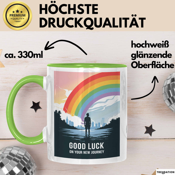Büroarbeit Kollege Abschied Tasse Geschenk Lustige Geschenkidee Spruch Viel Glück Auf Deiner Neuen Reise Grün Trendation