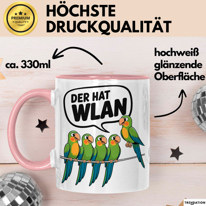 Papageien Garten Vögel Tasse Geschenk Lustige Geschenkidee Spruch Der Hat WLAN Rosa Trendation