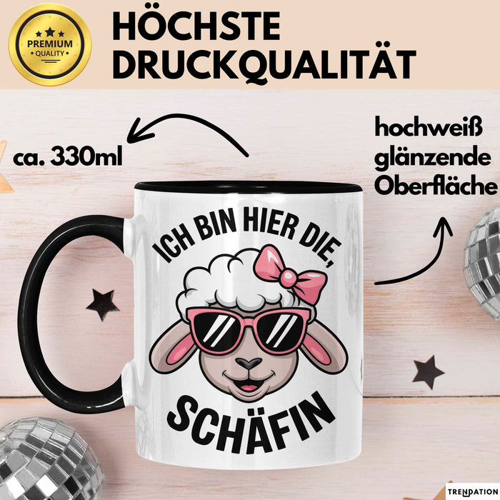 Schaf Tier Bauer Tasse Becher Geschenk Lustige Geschenkidee Spruch Ich Bin Hier Die Schäffin Trendation
