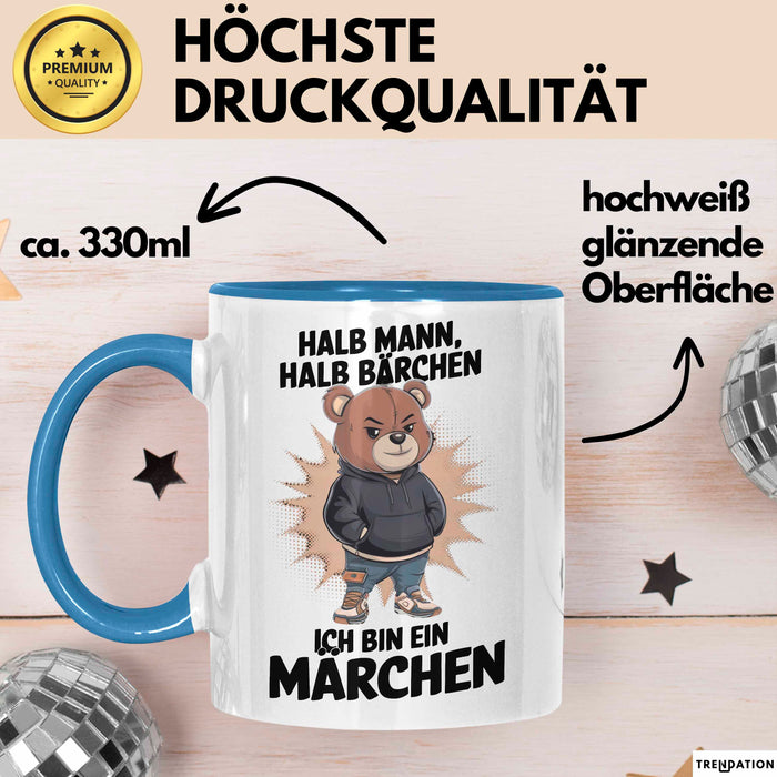 Bärtige Männer Tasse Geschenk Lustige Geschenkidee Spruch Halb Mann Halb Bärchen Blau Trendation