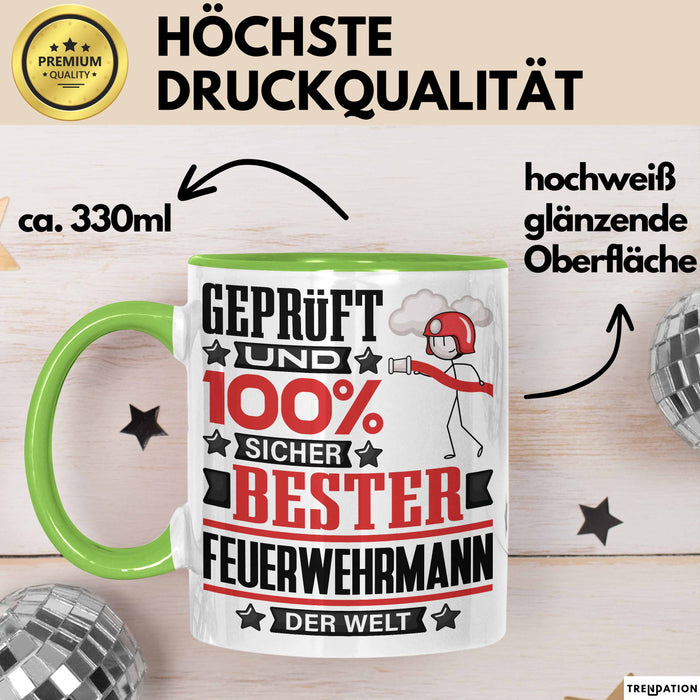 Feuerwehrmann Geschenk Lustiger Spruch für Feuerwehrmann Geschenkidee Bester Feuerwehrmann Der Welt Grün Trendation