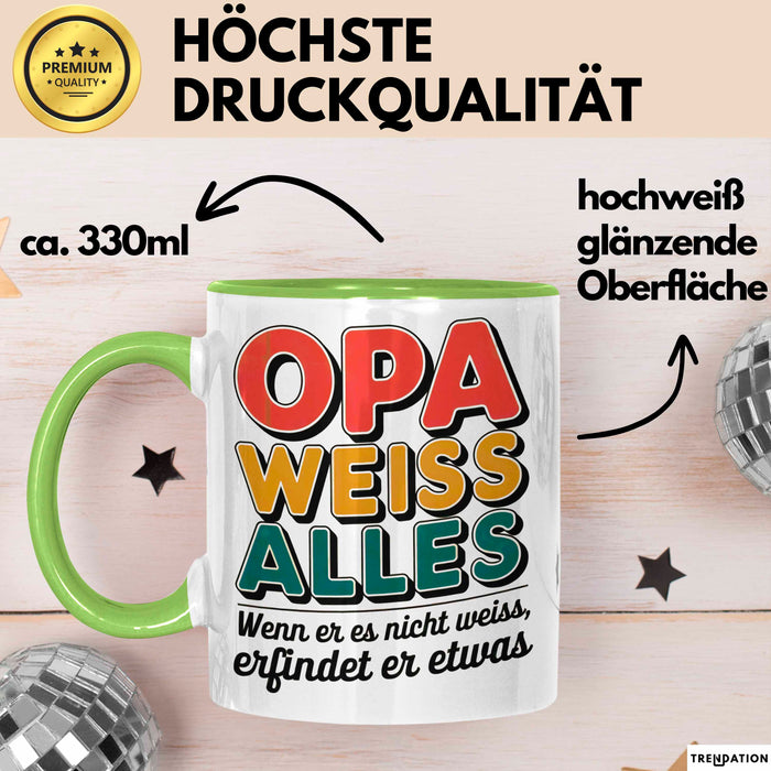 Opa Großvater Tasse Becher Geschenk Lustige Geschenkidee Spruch Opa Weiss Alles Grün Trendation