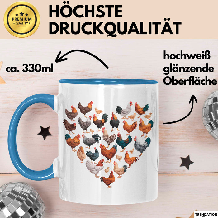 Huhn Tier Bauer Tasse Becher Geschenk Lustige Geschenkidee Spruch Hühnerherz Blau Trendation