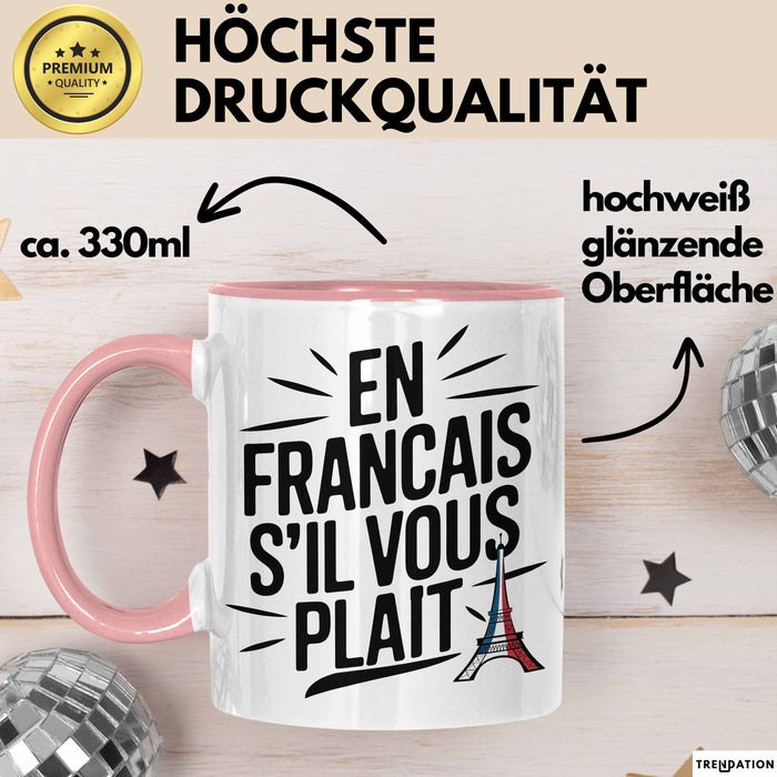 Französischlehrer Unterricht Tasse Geschenk Lustige Geschenkidee Spruch En Français S’Il Vous Plaît Rosa Trendation