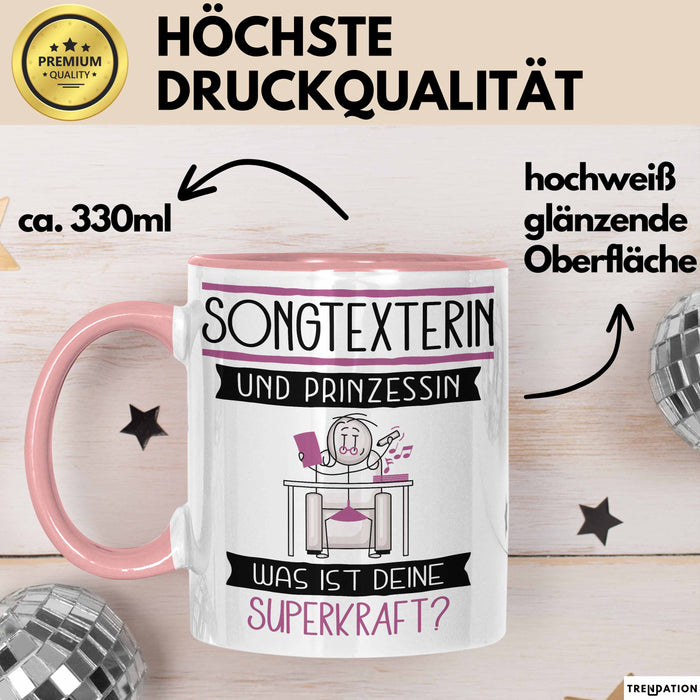 Songtexterin Und Prinzessin Tasse Geschenk Für Eine Songtexterin Geburtstag Was Ist Deine Superkraft Rosa Trendation