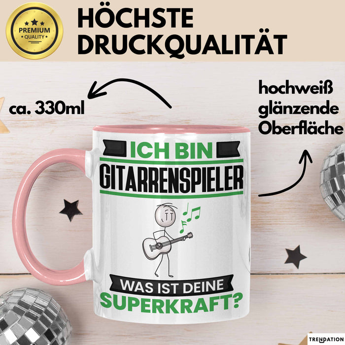 Gitarrenspieler Tasse Geschenk für Gitarrenspieler Geburtstag Lustiger Spruch Kaffee-Becher Was Ist Deine Superkraft Rosa Trendation