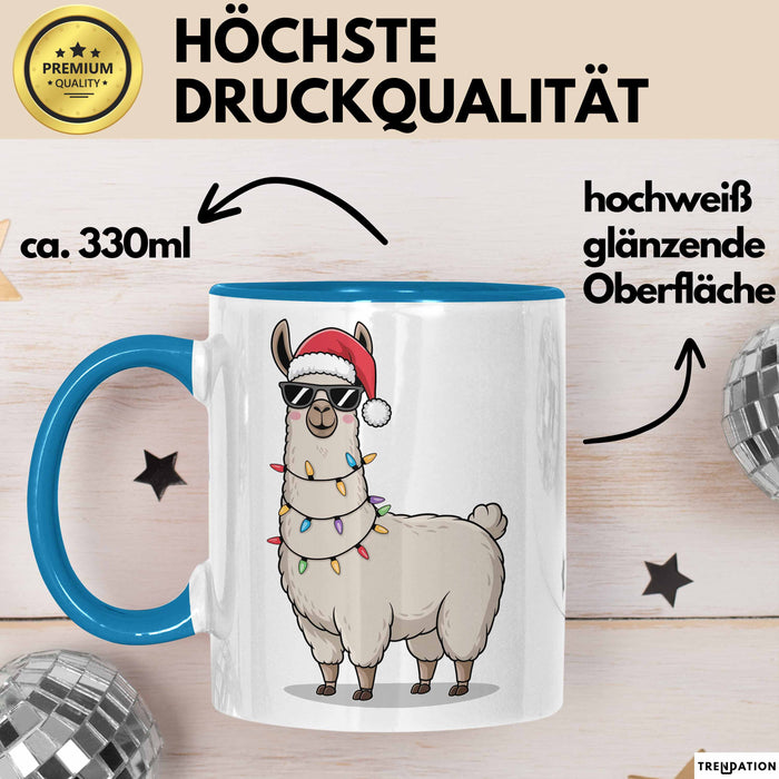 Lama Weihnachtsfeier Tasse Geschenk Lustige Geschenkidee Spruch Blau Trendation