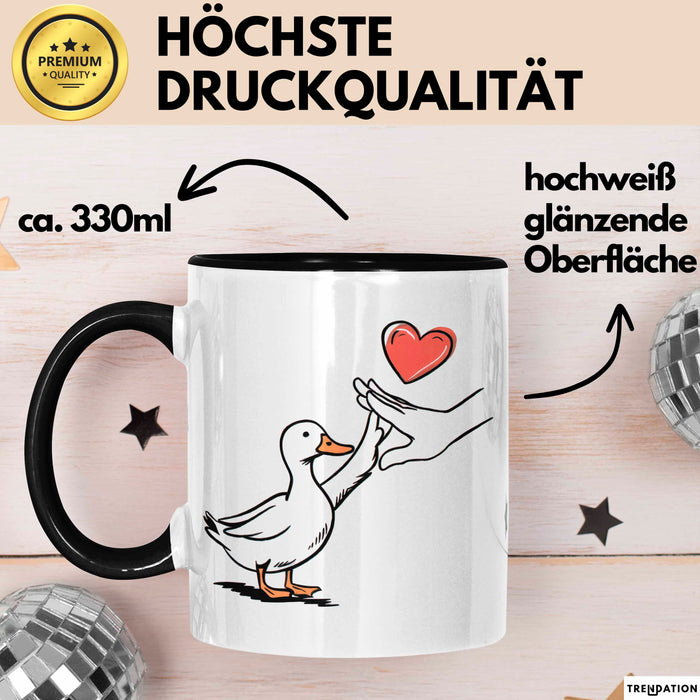 Ente Tier Liebe Herz Tasse Geschenk Lustige Geschenkidee Spruch Schwarz Trendation