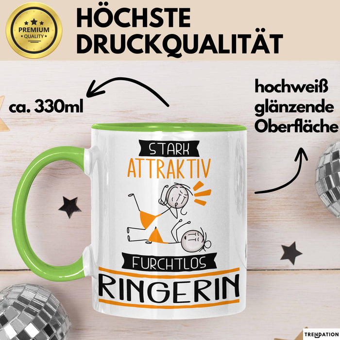 Ringerin Tasse Geschenk Becher Stark Attraktiv Furchtlos Ringerin Lustige Geschenkidee Grün Trendation