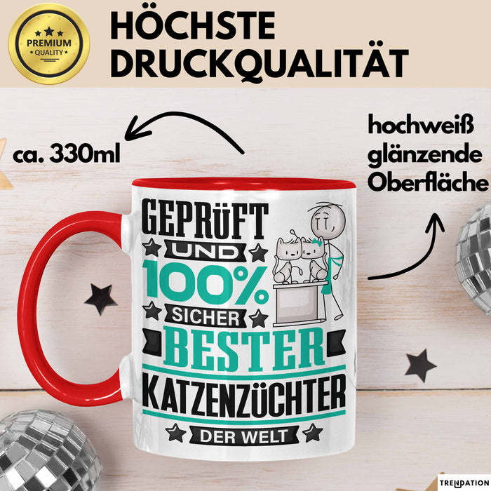 Katzenzüchter Geschenk Lustiger Spruch für Katzenzüchter Geschenkidee Bester Katzenzüchter Der Welt Rot Trendation