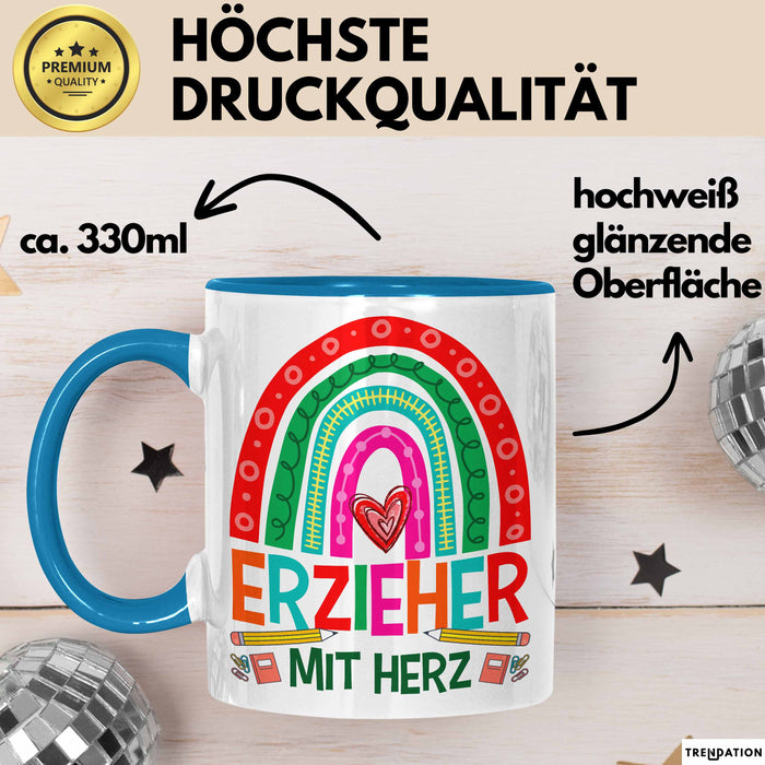 Erzieher Mit Herz Tasse Lustiges Geschenk Für Kindergarten Erzieher Mann Blau Trendation
