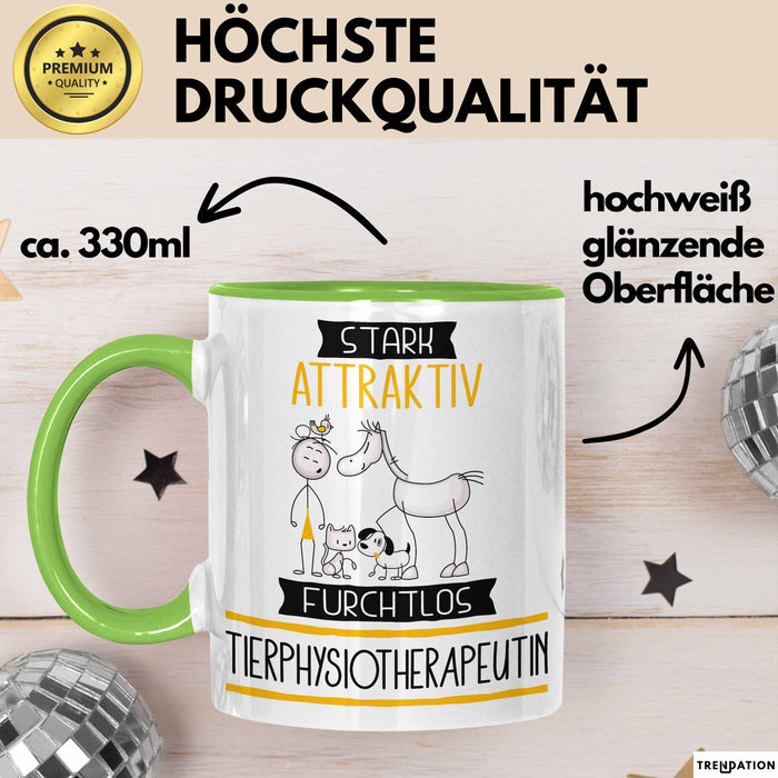 Tierphysiotherapeutin Tasse Geschenk Becher Stark Attraktiv Furchtlos Tierphysiotherapeutin Lustige Geschenkidee Grün Trendation