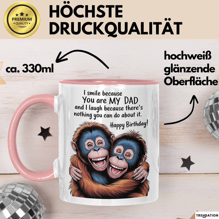 Papa Vater Geburtstagsfeier Tasse Geschenk Lustige Geschenkidee Spruch Ich Lächle Weil Du Mein Papa Bist Rosa Trendation