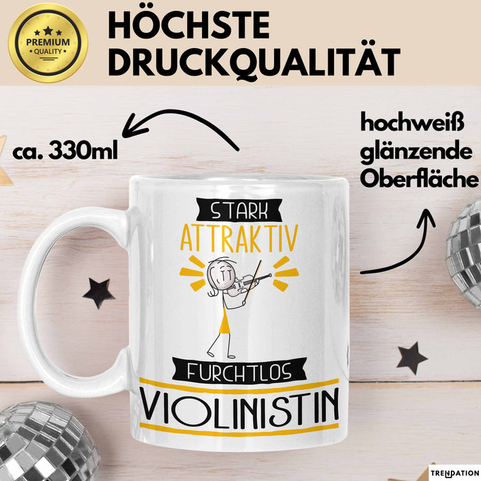 Violinistin Tasse Geschenk Becher Stark Attraktiv Furchtlos Violinistin Lustige Geschenkidee Weiß Trendation