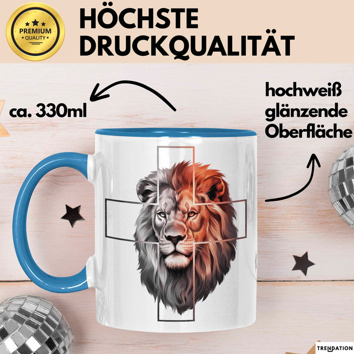 Jesus Löwe von Juda Tasse Geschenk Lustige Geschenkidee Spruch Blau Trendation
