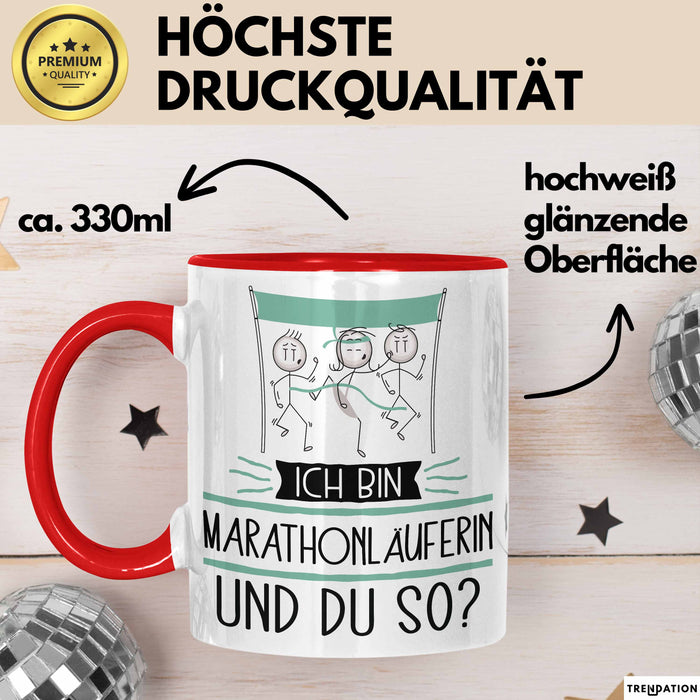 Marathonläuferin Tasse Geschenk Ich Bin Marathonläuferin Und Du So Geschenkidee Lustiger Spruch Becher Rot Trendation